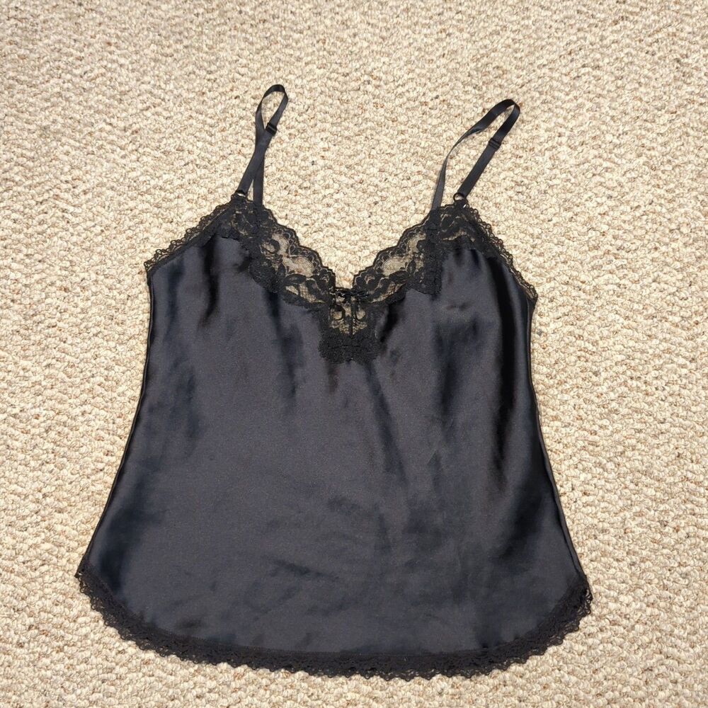Vintage Maidenform Camisole 32 Black Satin Lace Something Special Silky Dainty